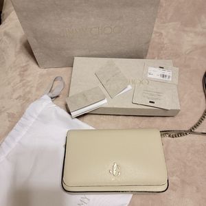 Jimmy Choo Cream Crossbody Chain Wallet